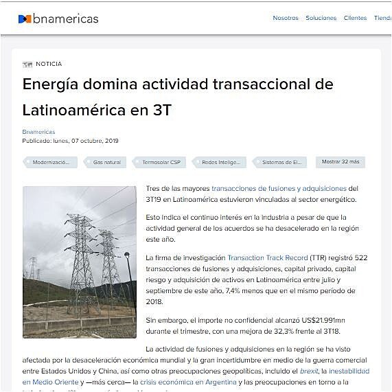 Energa domina actividad transaccional de Latinoamrica en 3T